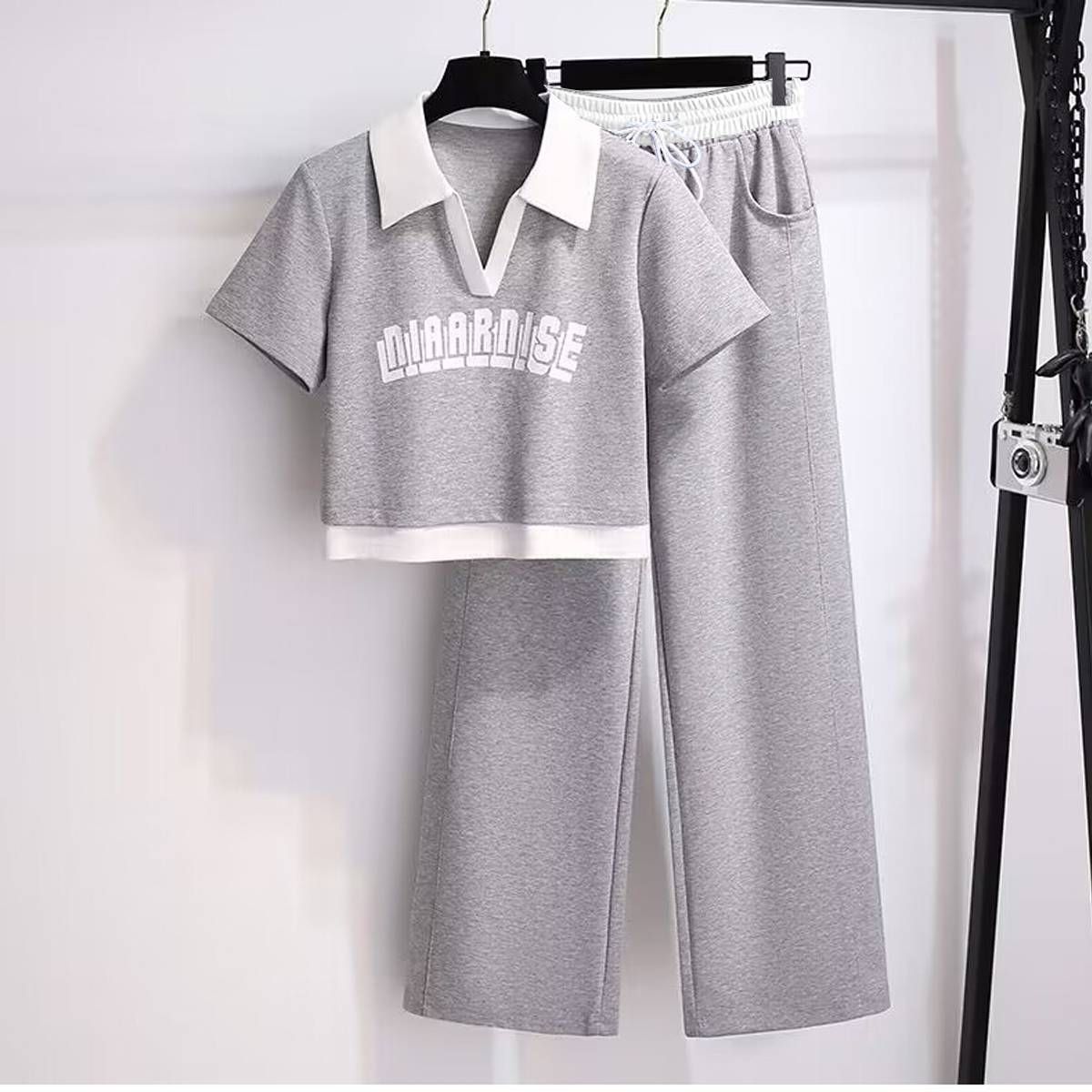 Women's Clothing Casual Sports Suit For Women Summer New Internet Celebrity Fashionable Sweatshirt Wide Leg Pants Running Suit Two Piece Set_ecoleips.com