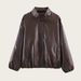 Fashionable Faux Leather Jacket For Women - Stand Collar With Zipper Detail, Streetwear Style, Casual Outerwear (XS/S/M/L, Chestnut)_ecoleips.com