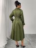 Women's Clothing Plus Size Clothes "Elegant High Waisted Dress – Retro Tie-Waist V-Neck Slimming Dress For Women, Solid Color Versatility"_ecoleips.com