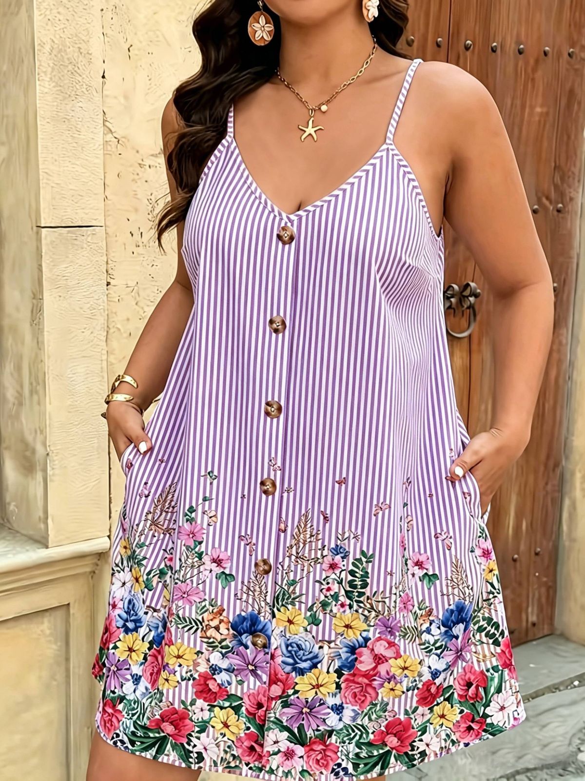 Plus Size Bohemian Spaghetti Strap Dress_ecoleips.com