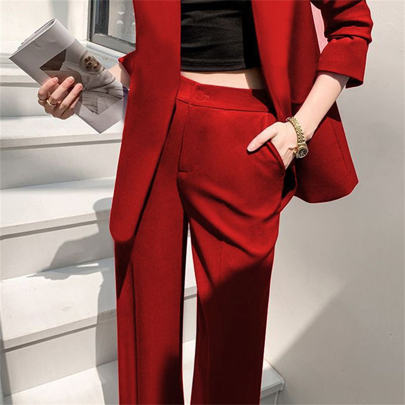 Women's Clothing Autumn Small Suit Jacket Spring And Autumn Two Piece Suit Small Red Loose Casual Suit_ecoleips.com