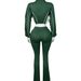 Fashionable Women's Two-Piece Set With Contrast Color Blocking, Ribbed Detailing & Zip-Front Flared Pants – Stylish & Comfortable Outfit_ecoleips.com