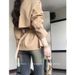 Elegant Double-Breasted Trench Coat – Short Length Belted Jacket For Petite Women (Khaki/Black, Polyester Blend, Lined, Notched Collar)_ecoleips.com
