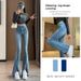 American-style Slit Micro-flare Jeans For Women, Spring/summer, Light Blue, High-waisted, Stretchy, Narrow Wide-leg With_ecoleips.com