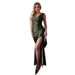 European And American Style Slim-fit Solid Color Elegant Fashion Sexy Foreign Trade Slit Satin Dress With Waist Cinching_ecoleips.com