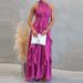 Sexy Lady Halter Sleeveless Evening Dress Casual Ruffle Pleated Solid Color Long Dress Fashion Summer Sleeveless Holiday Dresses_ecoleips.com