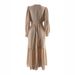 Modest Abaya Dress Elegant Cross-V Neckline Dress With Waist Tie & Lace Trim – Modest Long Sleeve Maxi Dress For Women (Beige, S-XXL)_ecoleips.com