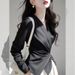 Elegant V-Neck Work Blouse – Black Tailored Shirt (Polyester, S-XXXL, Office Chic, Spring Collection)_ecoleips.com