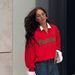 Women's Oversized Slim-Fit Long Sleeve Half-Zip Hoodie - Red Letter Print, Trendy & Breathable Cotton Blend_ecoleips.com