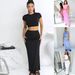 Women's Spring Summer Casual Set Style Short Cropped T-Shirt High Waisted Pencil Skirt Plus Size_ecoleips.com