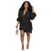 Aria Basics Aria Basics M3058 European And American Cross-Border Casual Solid Color Patchwork Ruched Strap Design V-Neck Wrap Dress_ecoleips.com