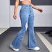 Women's Heart-Shaped Ripped Bell Bottom Jeans - Stretch High Waist Flared Pants With Original Trimming, Light Blue Distressed Denim_ecoleips.com