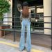Retro Blue Jeans For Women, 2025 Early Autumn New Style, High-Waisted, Loose Fit, Non-Tight-Fitting, Stretchy Flared_ecoleips.com