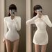 Aria Basics White High-neck Long-sleeve Sun-protective Quick-dry Diving Professional Racing Sports Wetsuit Surfing Swimsuit For_ecoleips.com