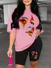 Summer Women's Casual Fashion Creative Portrait Print Loose T-shirt+shorts Two-piece Sportswear Suitable For Daily Wear-83_ecoleips.com