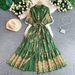 Women's French Retro Heavy Embroidery Lapel Dress Korean Style Single-Breasted Slimming Ruffled Long Skirt Summer Dress_ecoleips.com