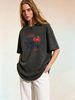 Vintage Coastal Crab Graphic Washed Oversized T Shirt Women Retro Mixed Font Slogan Loose Casual Beach Top_ecoleips.com