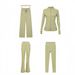 Women's Slim Fit Stand Collar Jacket With Flared Pants Straight Leg Pants Cropped Pants Four Piece Set Elastic Outerwear_ecoleips.com
