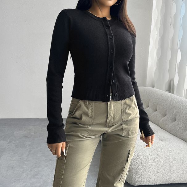 Diyun 2024 Autumn/Winter European And American Women's Fashion Elegant Slim-Fit Cardigan Buttoned_ecoleips.com