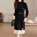 Lace & Beaded Knit Dress – Elegant Long-Sleeve Layering Piece (One Size, Polyester-Viscose Blend, Crew Neck, 4 Colors, Office-to-Event Versatility)_ecoleips.com
