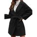 Women's Clothing Long Sleeve Lapel Button Front Belted Split Hem Coat - Casual Loose Fit Trench Style Outerwear In Brown/Black/White/Khaki_ecoleips.com