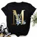 European And American Cross-border Foreign Trade Wholesale Women's Floral Letter Print Round Neck Plus-size Short-sleeve_ecoleips.com