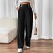 Women's Clothing New Style Drape Mopping Casual Pants High Waist Trousers Loose Temperament Straight Women's Niche Design Solid Color Trousers_ecoleips.com