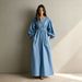 Women's Loose Fit V Neck Long Sleeve Solid Color Flowy Maxi Dress – Elegant Casual Resort Gown For Summer 2026_ecoleips.com