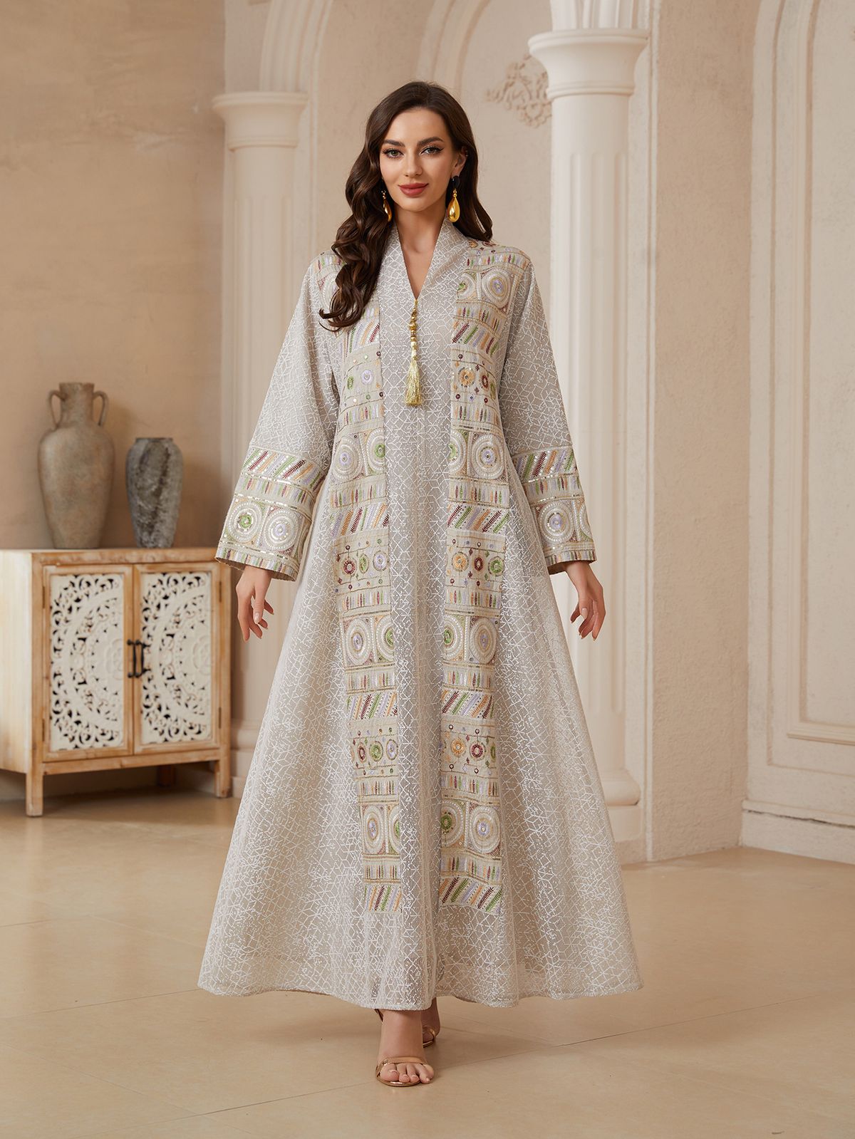 plus Size Women's Embroidered Sequin Robe NC03 New European American Style Muslim Fashion Cross Border Design_ecoleips.com