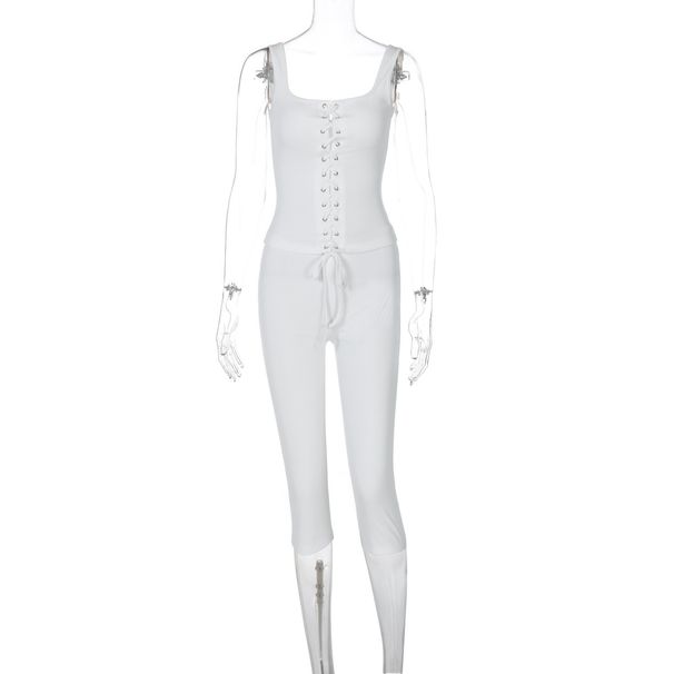 Women's Clothing Summer Set Sexy Strapped Tank Top And Slim Fit Solid Color Shorts Wholesale Clothing Spring/Autumn_ecoleips.com