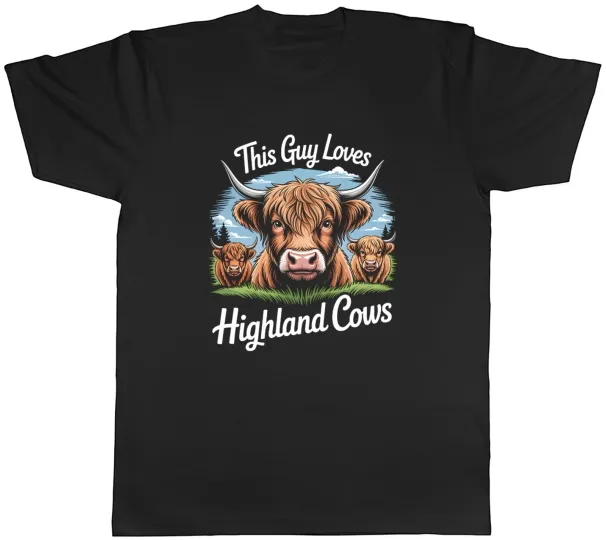 Women's T-Shirts This Guy Loves Highland Cows Mens T-Shirt Tee Gift Top_ecoleips.com