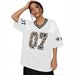 Women's V-Neck Leopard Print Baseball Jersey T-Shirt Loose Fit Short Sleeve Sporty Casual Top with Number 07 Design_ecoleips.com