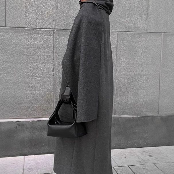 "Elegant Scarf-Collar Cape Coat For Women - Versatile Long Sleeve Wrap Design, Timeless Solid Colors (Taupe, Charcoal, Mustard Yellow)"_ecoleips.com