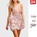 Women's Feather Trim Deep V-Neck Party Dress – Sexy Clubwear, Sleeveless Bodycon Mini Dress For Night Out_ecoleips.com