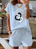 Women’s 2 Piece Outfit Set – Oversized Graphic T-Shirt And Biker Shorts Matching Set, Casual Summer Lounge Tracksuit For Daily Wear-293_ecoleips.com