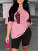 Summer Women's Casual Fashion Letter Graphic Print Loose T-shirt Shorts Two-piece Set Summer Sportswear Suitable For Daily Wear-165_ecoleips.com