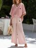 Women's V-Neck Striped Wide-Leg Set - European Style Linen-Like Two-Piece_ecoleips.com