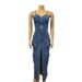 Women's Clothing New Fashion Sexy Zipper Suspender Top Slit Long Skirt Pocket Workwear Denim Suit_ecoleips.com