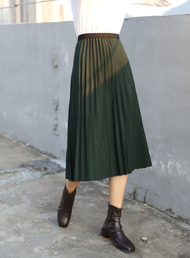 Verve Elegant High-Waisted Slimming Wool For Women, Autumn And Winter, Large Hem, Mid-Length Pleated Skirt_ecoleips.com