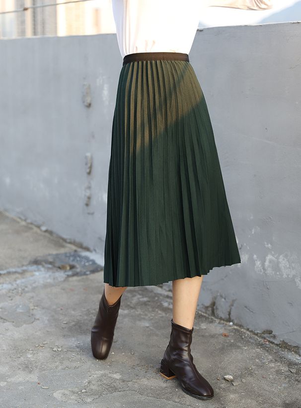 Verve Elegant High-Waisted Slimming Wool For Women, Autumn And Winter, Large Hem, Mid-Length Pleated Skirt_ecoleips.com