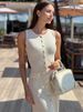 Tossy Knit Ribbed Cardigan Maxi Dress Female High Waist Slim Pocket Sleeveless Elegant Party Dress Women's Knitwear Long Dress_ecoleips.com