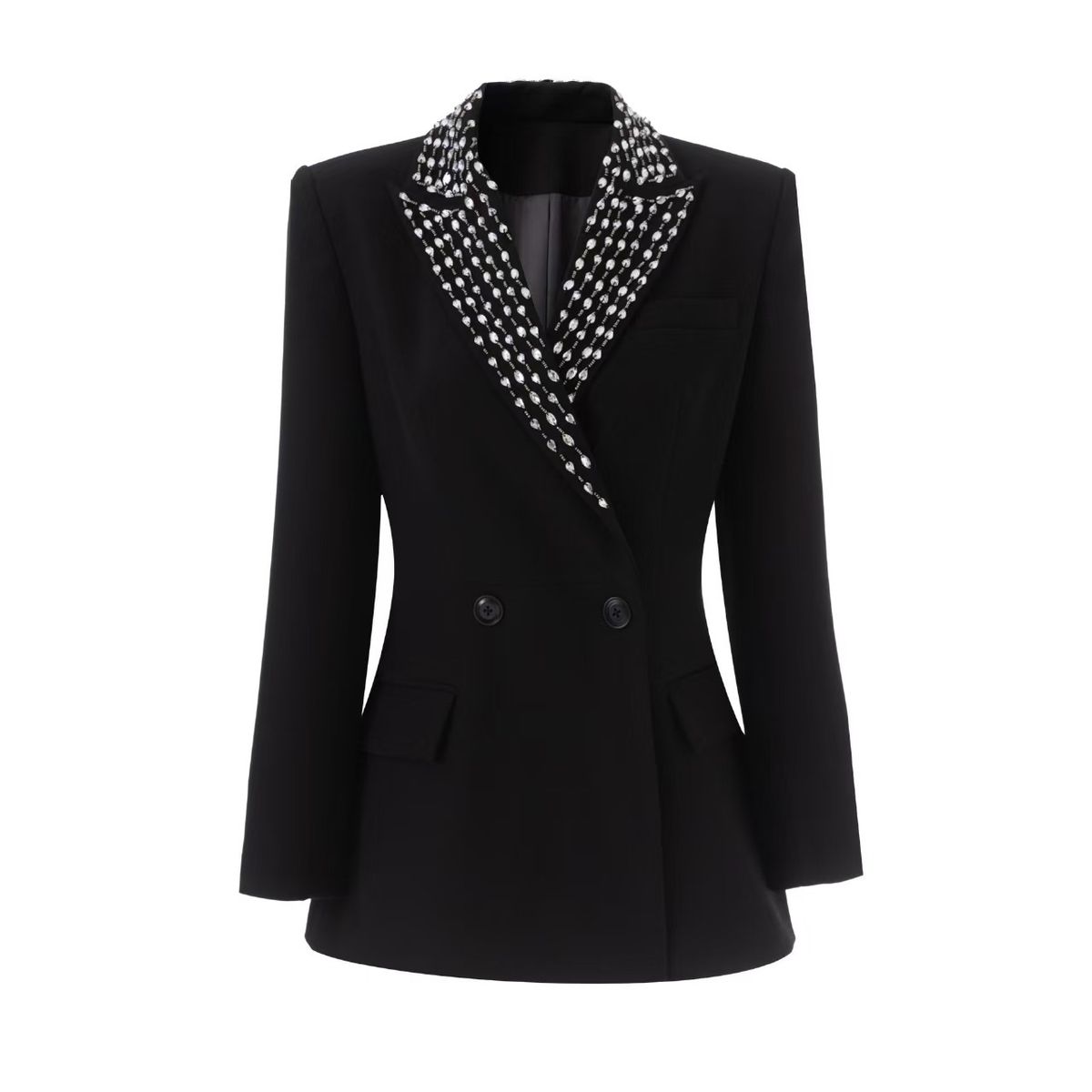 Women's Embellished Blazer With Crystal & Bead Details - Elegant Dinner Jacket & Office Wear For Formal & Professional Occasions_ecoleips.com
