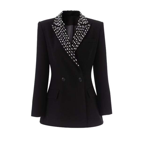 Women's Embellished Blazer With Crystal & Bead Details - Elegant Dinner Jacket & Office Wear For Formal & Professional Occasions_ecoleips.com