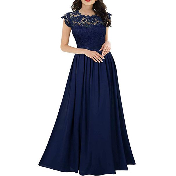 Women's Clothing Chiffon Dress New Fashion Dress Temperament Elegant Lace Long Skirt_ecoleips.com