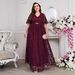 Plus Size Women's Elegant Bridesmaid Dress V Neck Lace Large Skirt Fashion_ecoleips.com