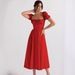 2025 New Fashion Puff Sleeve Floral Lace-up Slit Long European And American Style Women's Summer Dress_ecoleips.com