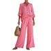 Women's Cotton Lounge Set Casual V-Neck Long Sleeve Shirt And Pants Soft And Breathable Outfit in Multiple Colors_ecoleips.com