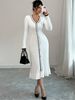 Women's Clothing Long Sleeved Hip Wrapped Elegant Knit Dress With Long Sleeves & V-Neck – Slim Fit, Stretchable, And Stylish For Women_ecoleips.com