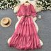 Women's Clothing Women's Style Puff Sleeve Dress Red Slimming A-Line Skirt Tassels Short Sleeved Summer Commuting Dress_ecoleips.com