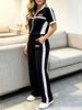 Women's Casual Suit Color Blocked Short Sleeved Jacket & Striped Straight Leg Trousers Spring/Summer New Arrivals_ecoleips.com